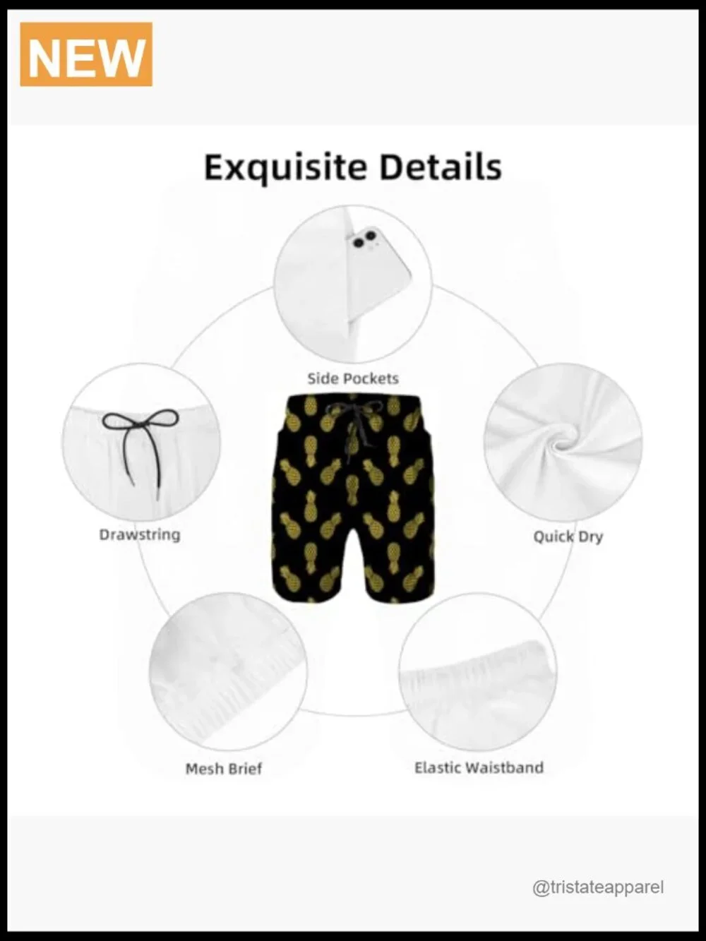 Mens Swim Trunks with Mesh Lining Quick Dry Board Shorts Bathing Suit